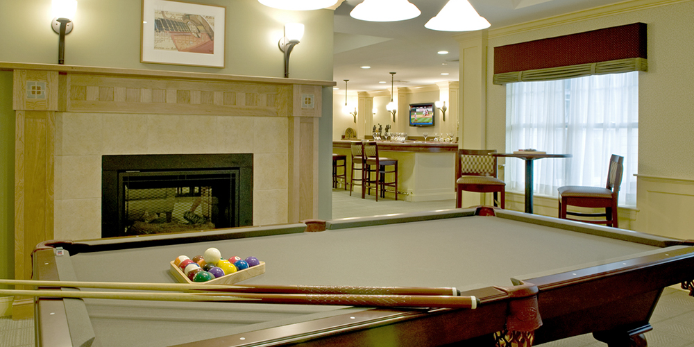 Brightview Danvers Game Room with Pool Table - Massachusetts Senior Living